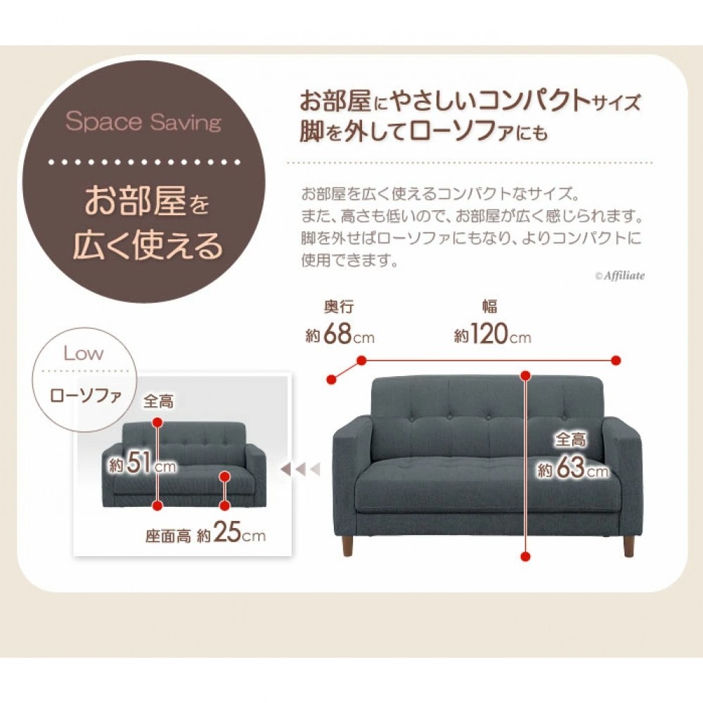 ２Ｐソファ［アイボリー/ブルー/ダークブラウン/グレー/ライトグリーン/ラベンダー/ネイビー/レッド/サンドベージュ］ サムネイル 12